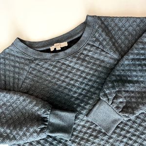 Dusty Blue LOFT Cotton Blend Quilted Sweatshirt Pullover | Size XL